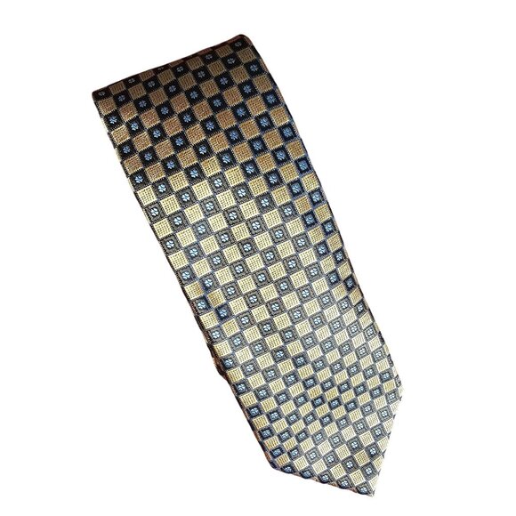 Ermenegildo Zegna Silk Gold Blue Textured Tie Office Old Money Quiet Luxury NWT - Picture 1 of 11
